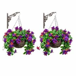 Pair of Medium Artificial Fuchsia Hanging Baskets By Primrose™ (25cm)