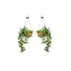 Pair of 26cm Purple Duranta Artificial Hanging Basket with Solar Lights by Primrose™ -Cheap PLANTERS Store DF9124PAIR add image 1 8edd