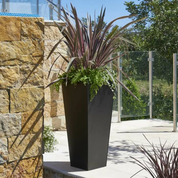 H90cm Zinc Galvanised Black Flared Square Planter - By Primrose™ 1 H90cm Zinc Galvanised Black Flared Square Planter - By Primrose™