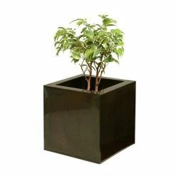 40cm Zinc Galvanised Mocha Brown Cube Planter - By Primrose™ -Cheap PLANTERS Store PP0041L add image 2 1233