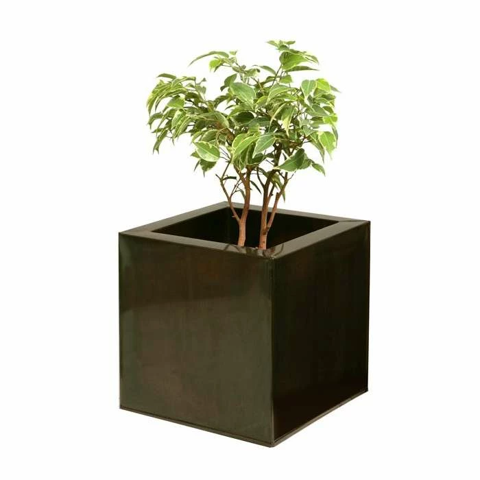 50cm Zinc Galvanised Mocha Brown Cube Planter - By Primrose™ 3 50cm Zinc Galvanised Mocha Brown Cube Planter - By Primrose™ - Image 3