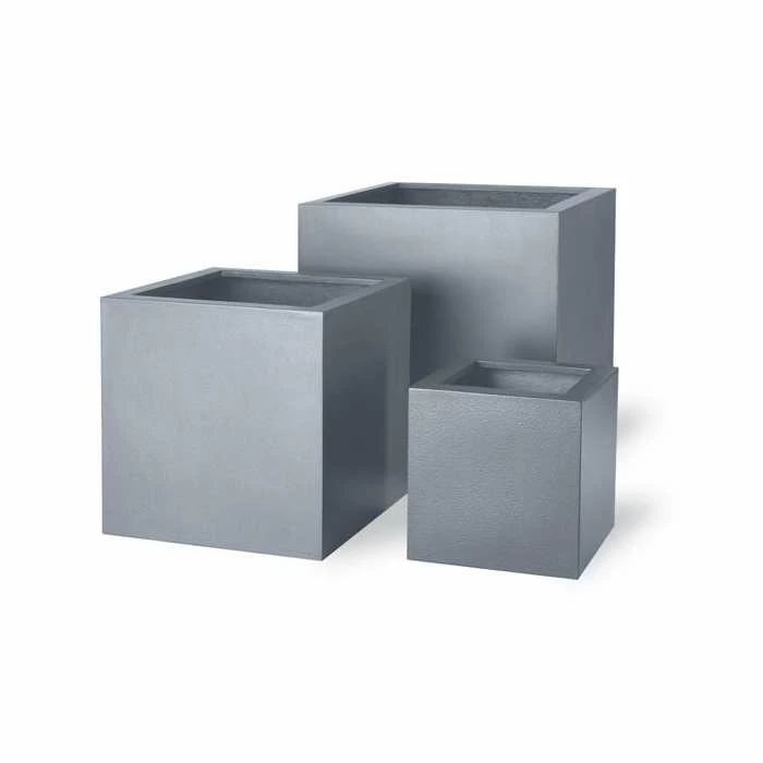 H54cm Medium Cube Fibreglass/Resin Planters - Aluminium 1 H54cm Medium Cube Fibreglass/Resin Planters - Aluminium