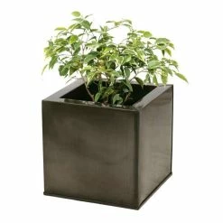 40cm Zinc Galvanised Pewter Cube Planter - By Primroseâ„¢