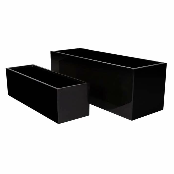 80cm Gloss Fibreglass Trough Planter in Black - By Primrose™ 2 80cm Gloss Fibreglass Trough Planter in Black - By Primrose™ - Image 2