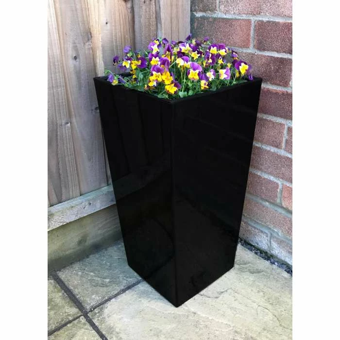 60cm x 34cm Gloss Tall Flared Square Fibreglass Planter in Black - By Primrose™ 2 60cm x 34cm Gloss Tall Flared Square Fibreglass Planter in Black - By Primrose™ - Image 2
