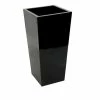 60cm x 34cm Gloss Tall Flared Square Fibreglass Planter in Black - By Primrose™