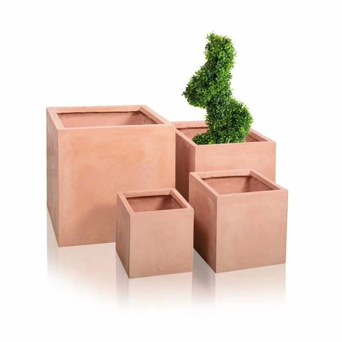 30cm Terracotta Fibrecotta Medium Cube Planter 6 30cm Terracotta Fibrecotta Medium Cube Planter - Image 6