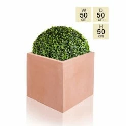 50cm Terracotta Fibrecotta XL Cube Planter