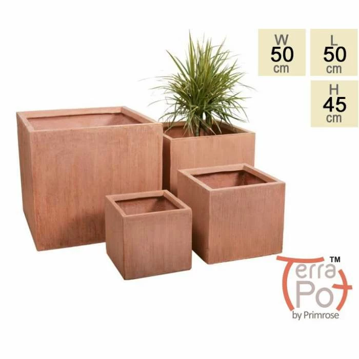 50cm Terracotta Fibrecotta Textured XL Cube Planter 1 50cm Terracotta Fibrecotta Textured XL Cube Planter