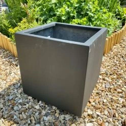 20cm Polystone Small Grey Cube Pot Planter