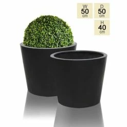 50cm Polystone Large Black Round Planter