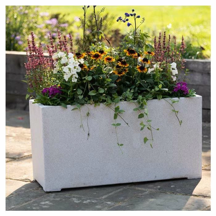 100cm Poly-Terrazzo Large White Trough Planter 1 100cm Poly-Terrazzo Large White Trough Planter