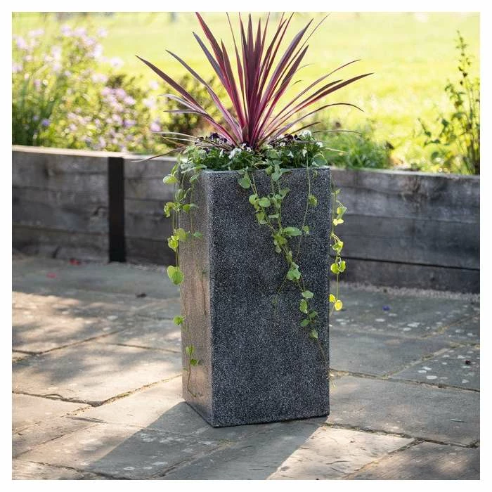 79cm Poly-Terrazzo Large Black Tall Cube Planter 2 79cm Poly-Terrazzo Large Black Tall Cube Planter - Image 2