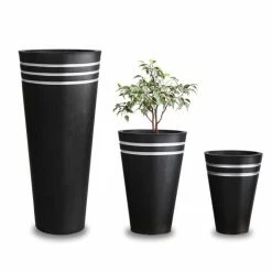 H49cm Tall Round Black Zinc Planter - By Primroseâ„¢