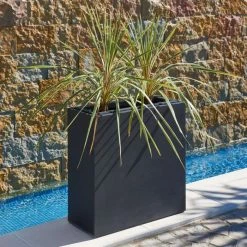 80cm Black Zinc Tall Trough Planter With Insert - By Primrose™