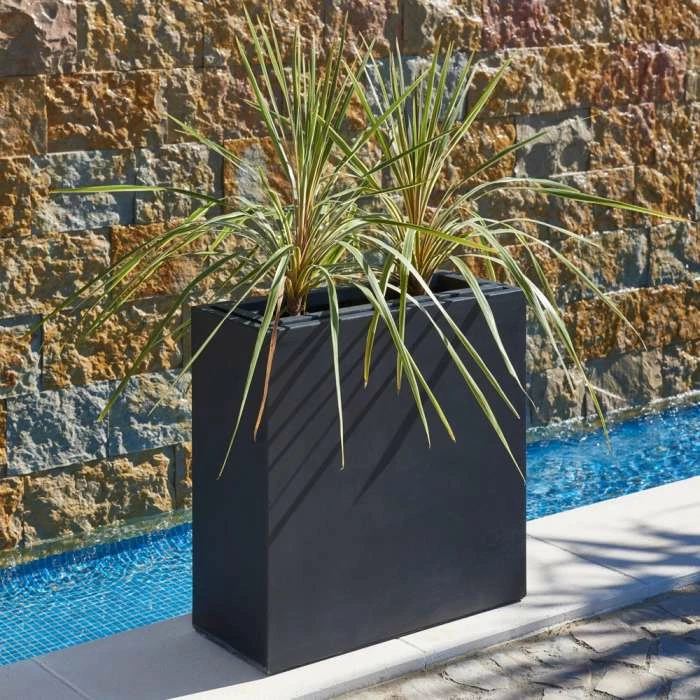 80cm Black Zinc Tall Trough Planter With Insert - By Primrose™ 1 80cm Black Zinc Tall Trough Planter With Insert - By Primrose™