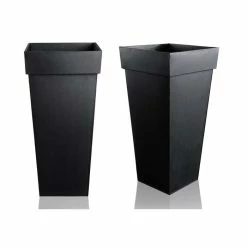 H60cm Black Zinc Tall Flared Square Planter - By Primroseâ„¢