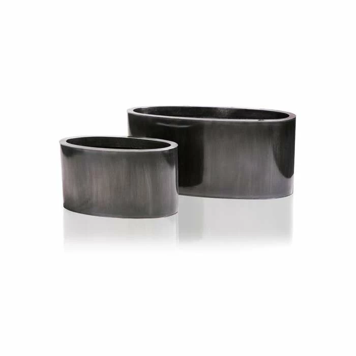 W60cm Platinum Low Oval Zinc Galvanised Planter - By Primrose™ 2 W60cm Platinum Low Oval Zinc Galvanised Planter - By Primrose™ - Image 2