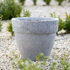 Round 38cm Handmade Fiberstone Rimmed Planter in Grey - Exclusive to Primrose -Cheap PLANTERS Store PP21GRYM PP21GRYL 2 80fe