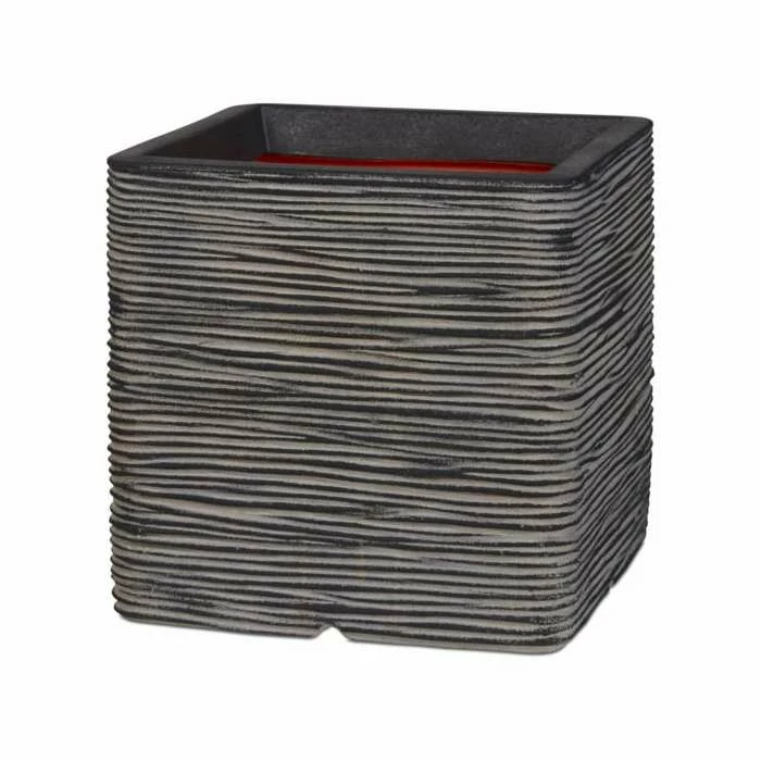 30cm Capi Nature Cube Ribbed Planter - Black 1 30cm Capi Nature Cube Ribbed Planter - Black
