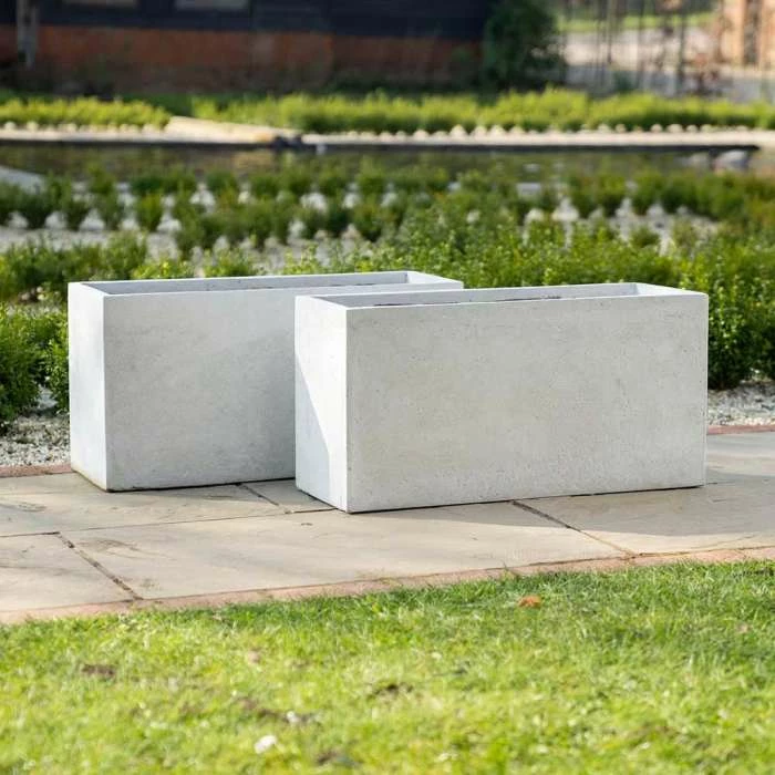 Trough 80cm Set of 2 Handmade Fiberstone Planters in White - Exclusive to Primrose 1 Trough 80cm Set of 2 Handmade Fiberstone Planters in White - Exclusive to Primrose