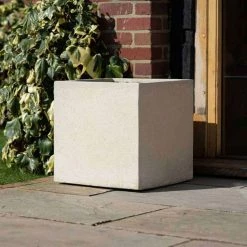 Cube 40cm Handmade Fiberstone Planter in Cream - Exclusive to Primrose -Cheap PLANTERS Store PP26CRML 2 PP26CRMM 2 0991