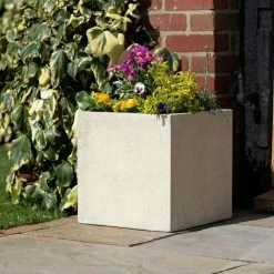 Cube 40cm Handmade Fiberstone Planter in Cream - Exclusive to Primrose