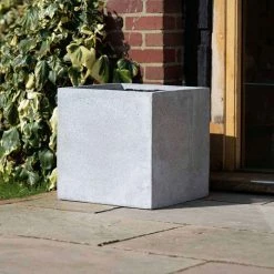 Cube 40cm Handmade Fiberstone Planter in Grey - Exclusive to Primrose -Cheap PLANTERS Store PP26GRYM PP26GRYL 2 6468