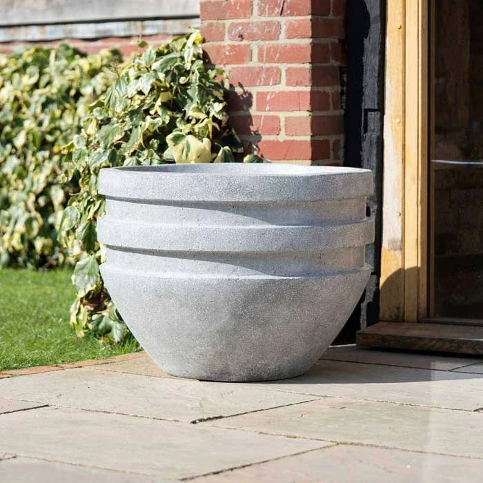 Round Double Rimmed 80cm Handmade Fiberstone Planter in Grey - Exclusive to Primrose 3 Round Double Rimmed 80cm Handmade Fiberstone Planter in Grey - Exclusive to Primrose - Image 3