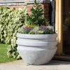 Round Double Rimmed 80cm Handmade Fiberstone Planter in Grey - Exclusive to Primrose