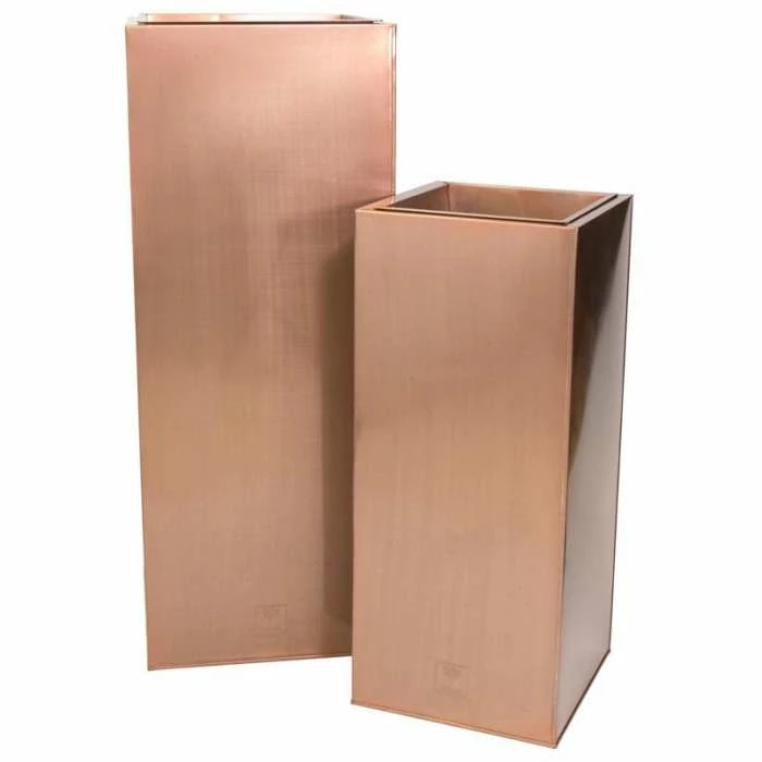 H50cm Zinc Galvanised Tall Cube Planters in Copper - By Primrose™ 2 H50cm Zinc Galvanised Tall Cube Planters in Copper - By Primrose™ - Image 2