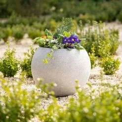 Sphere 32cm Handmade Fiberstone Planter in Grey - Exclusive to Primrose