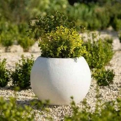 Sphere 32cm Handmade Fiberstone Planter in White - Exclusive to Primrose