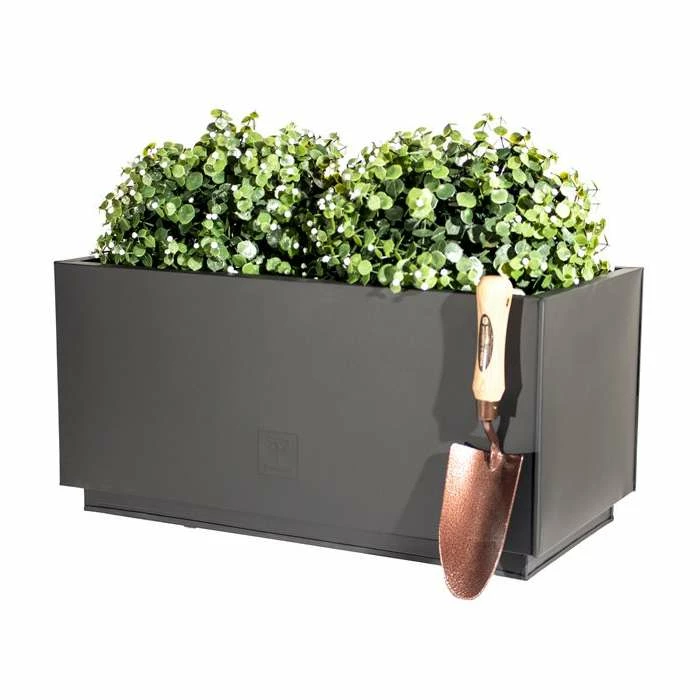 60cm Zinc Galvanised Kick-Bottom Trough Planter in Black by Primrose™ 5 60cm Zinc Galvanised Kick-Bottom Trough Planter in Black by Primrose™ - Image 5