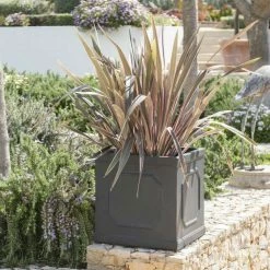 H45cm Buckingham Lead Effect Framed Cube Planter - By Terra Potâ„¢