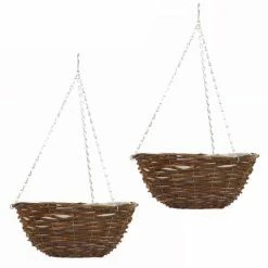 Set of Two 30cm Rattan Hanging Basket Planters by Smart Garden