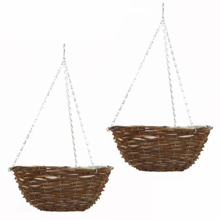 Set of Two 30cm Rattan Hanging Basket Planters by Smart Garden 1 Set of Two 30cm Rattan Hanging Basket Planters by Smart Garden