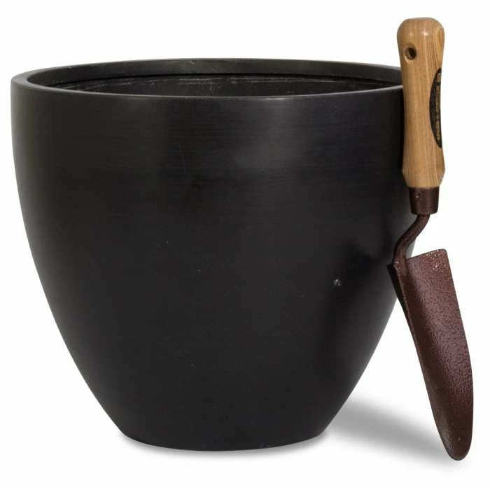 D32cm Light Polystone Large Egg Shape Planter in Black 3 D32cm Light Polystone Large Egg Shape Planter in Black - Image 3