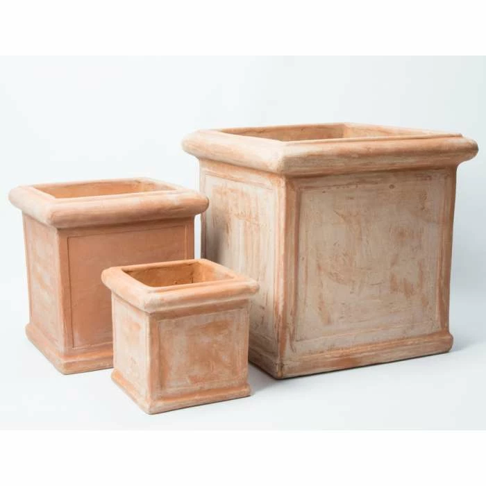 Terracotta Cube Planters - Mixed Set of 3 - H26/37/50cm 1 Terracotta Cube Planters - Mixed Set of 3 - H26/37/50cm