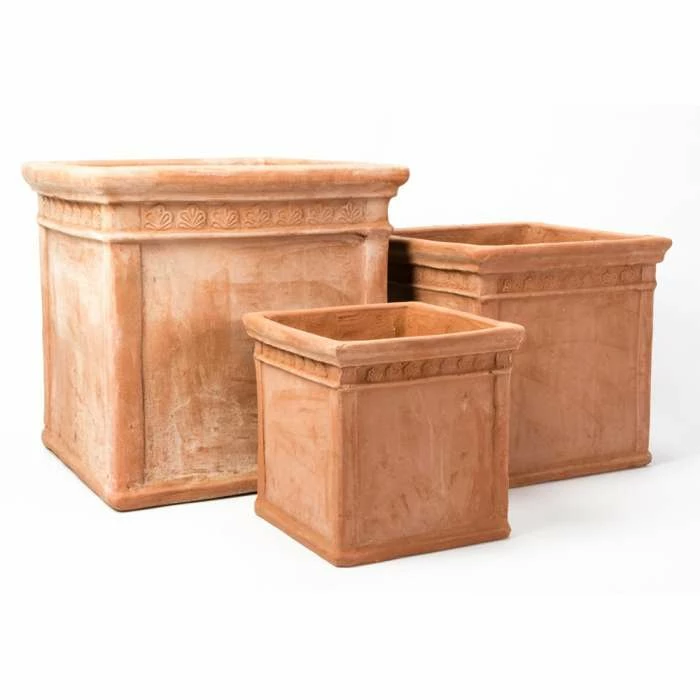 Light Terracotta Cube Planters - Mixed Set of 3 - H30/40/50cm 1 Light Terracotta Cube Planters - Mixed Set of 3 - H30/40/50cm
