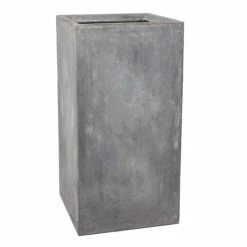 80cm Fibrecotta Cement Finish Tall Cube Planter