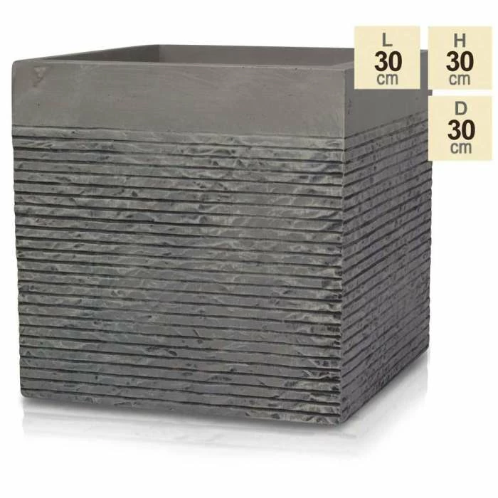 H30cm Medium Light Grey Fibrecotta Brick Design Cube Pot - By Primrose™ 4 H30cm Medium Light Grey Fibrecotta Brick Design Cube Pot - By Primrose™ - Image 4
