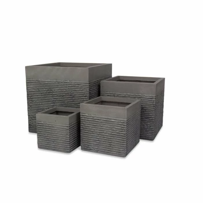 H23cm Small Light Grey Fibrecotta Brick Design Cube Pot - By Primrose™ 4 H23cm Small Light Grey Fibrecotta Brick Design Cube Pot - By Primrose™ - Image 4