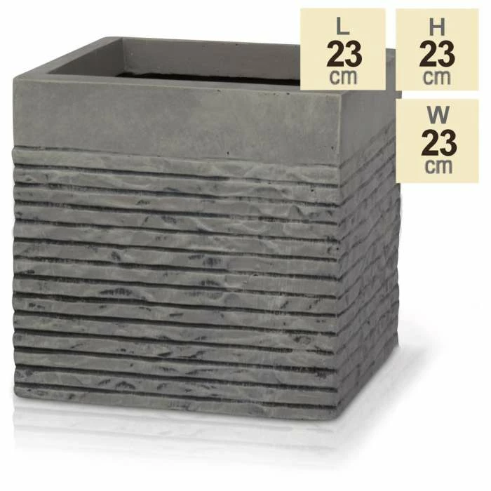 H23cm Small Light Grey Fibrecotta Brick Design Cube Pot - By Primrose™ 5 H23cm Small Light Grey Fibrecotta Brick Design Cube Pot - By Primrose™ - Image 5