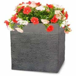 H50cm Extra Large Light Grey Fibrecotta Brick Design Cube Planter - By Primroseâ„¢