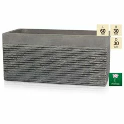 60cm Medium Light Grey Fibrecotta Brick Design Trough Planter - By Primrose™