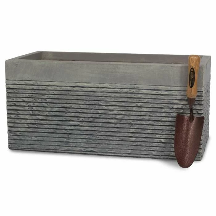 60cm Medium Light Grey Fibrecotta Brick Design Trough Planter - By Primrose™ 2 60cm Medium Light Grey Fibrecotta Brick Design Trough Planter - By Primrose™ - Image 2