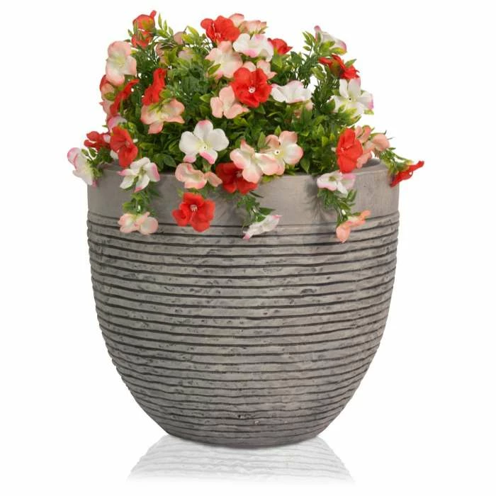 H30cm Medium Light Grey Fibrecotta Brick Design Egg-Shaped Planter - By Primrose 3 H30cm Medium Light Grey Fibrecotta Brick Design Egg-Shaped Planter - By Primrose - Image 3