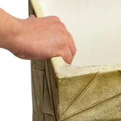 90cm Polystone Embossed Geometric Sandy Brown Trough Planter - By Primrose™ -Cheap PLANTERS Store PP4739 add image 4 8ed5