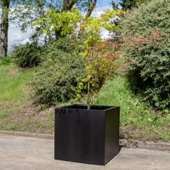 H75cm Jumbo Stone Composite Cube Planter in Black